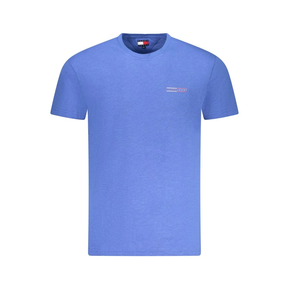Tommy Hilfiger Mannelijk Blauw Tops Heren, L, Katoen, Katoenen Heren T-Shirt Stijlvol Print
