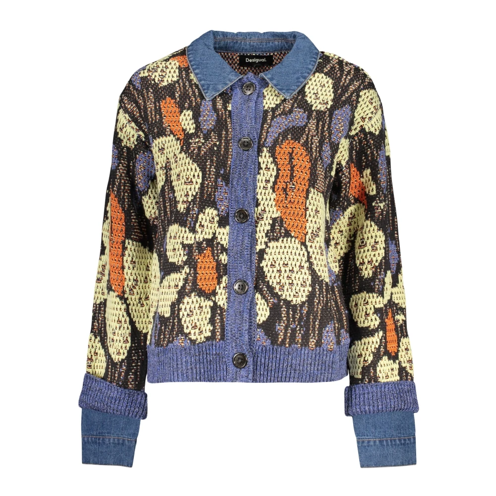 Jacquard jacket with denim details - BLUE - S - Image 4