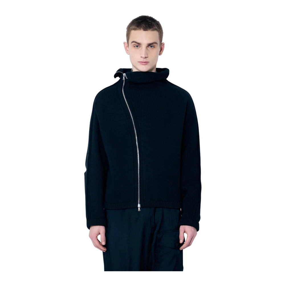 Dries Van Noten Gebreide trui met schuine rits Black Heren