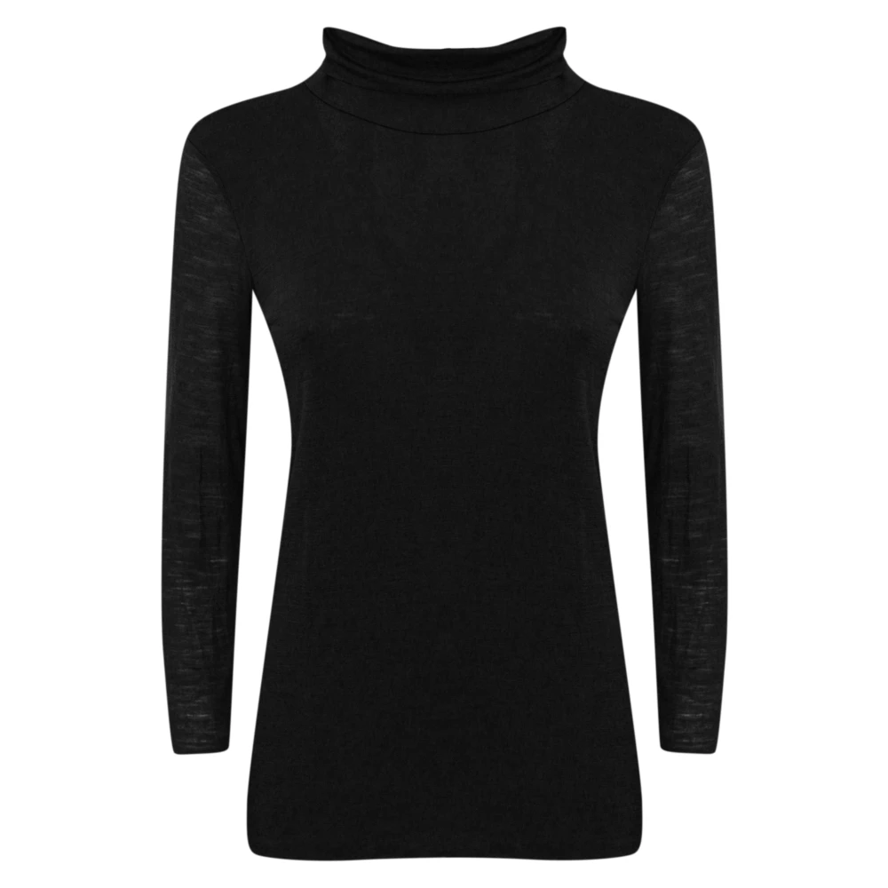 Liviana Conti Zwarte wollen T-shirt met lange mouwen Black Dames