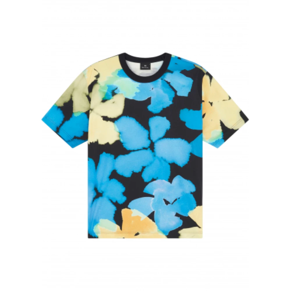 Paul Smith Heren zwart T-shirt met vervaagde blauw-gele bloemenprint Blue Heren