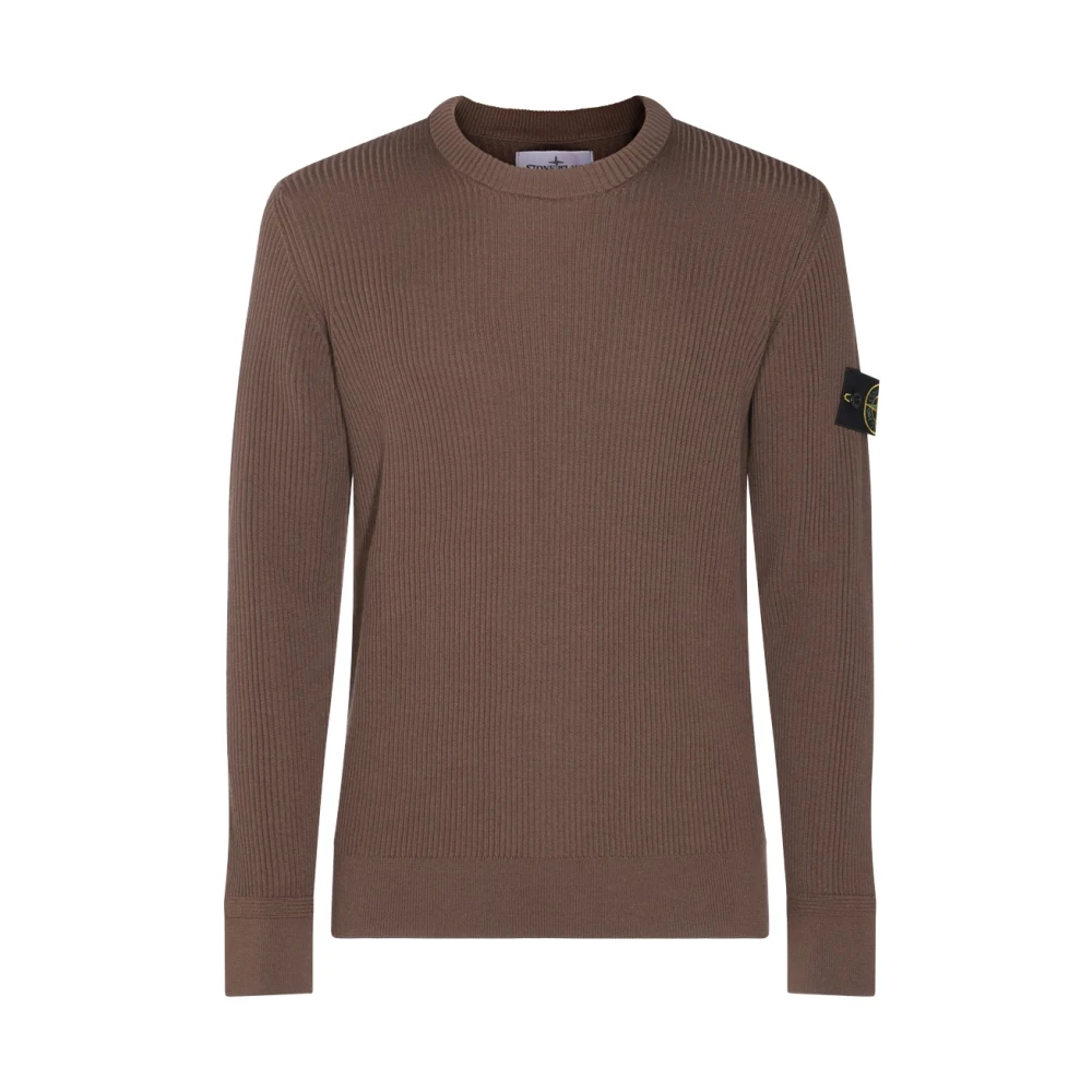 Stone Island Bruine Wollen Gebreide Kleding met Logopatch Brown Heren