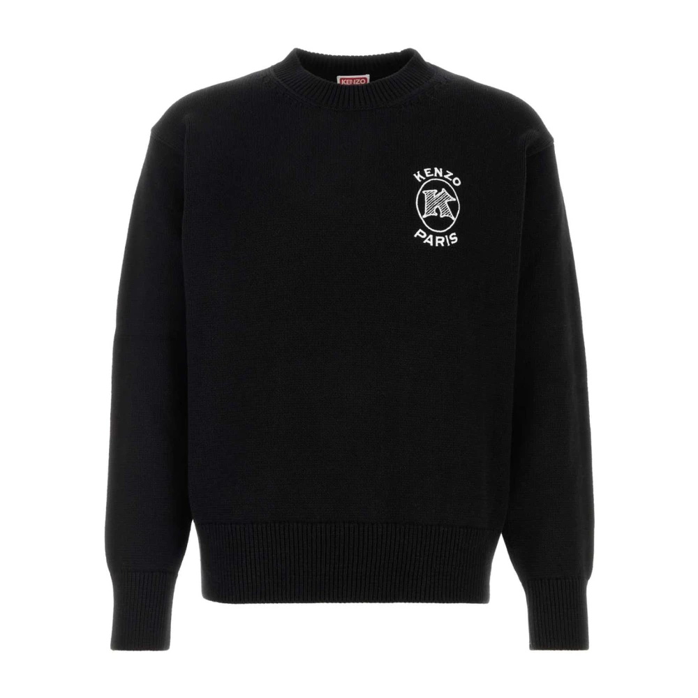 Kenzo Men's Black Paris Emblem Embroidered Jumper - Round-Neck Knitwear - Xl - Knitwear