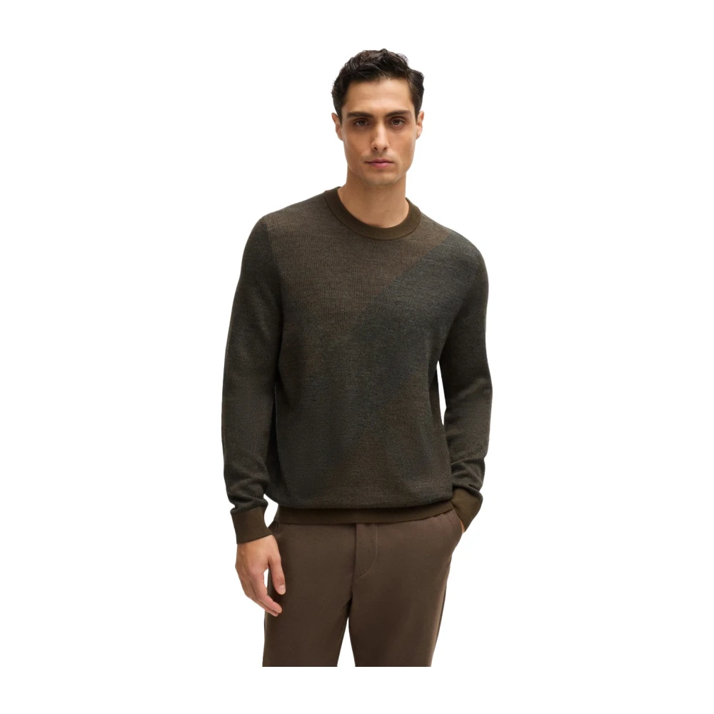 Hugo Boss Bicolor Jacquard wollen trui Brown Heren