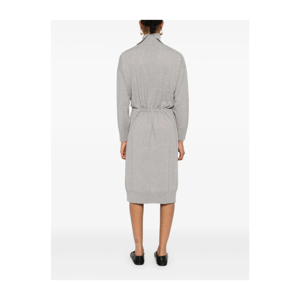 PESERICO Grijze Gebreide Jurk Hoge Hals Lange Mouw Gray Dames