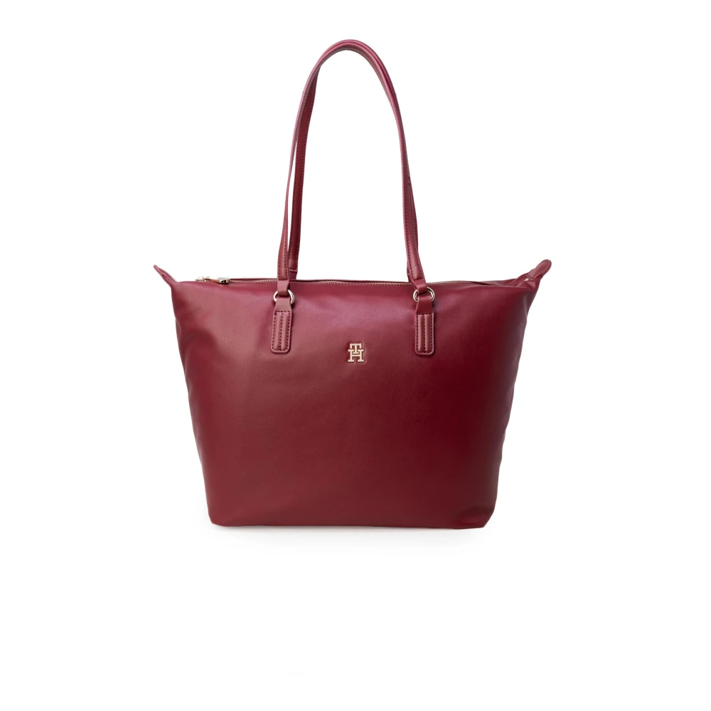 Tommy Hilfiger Women's Red Plain Handbag With Zip Closure