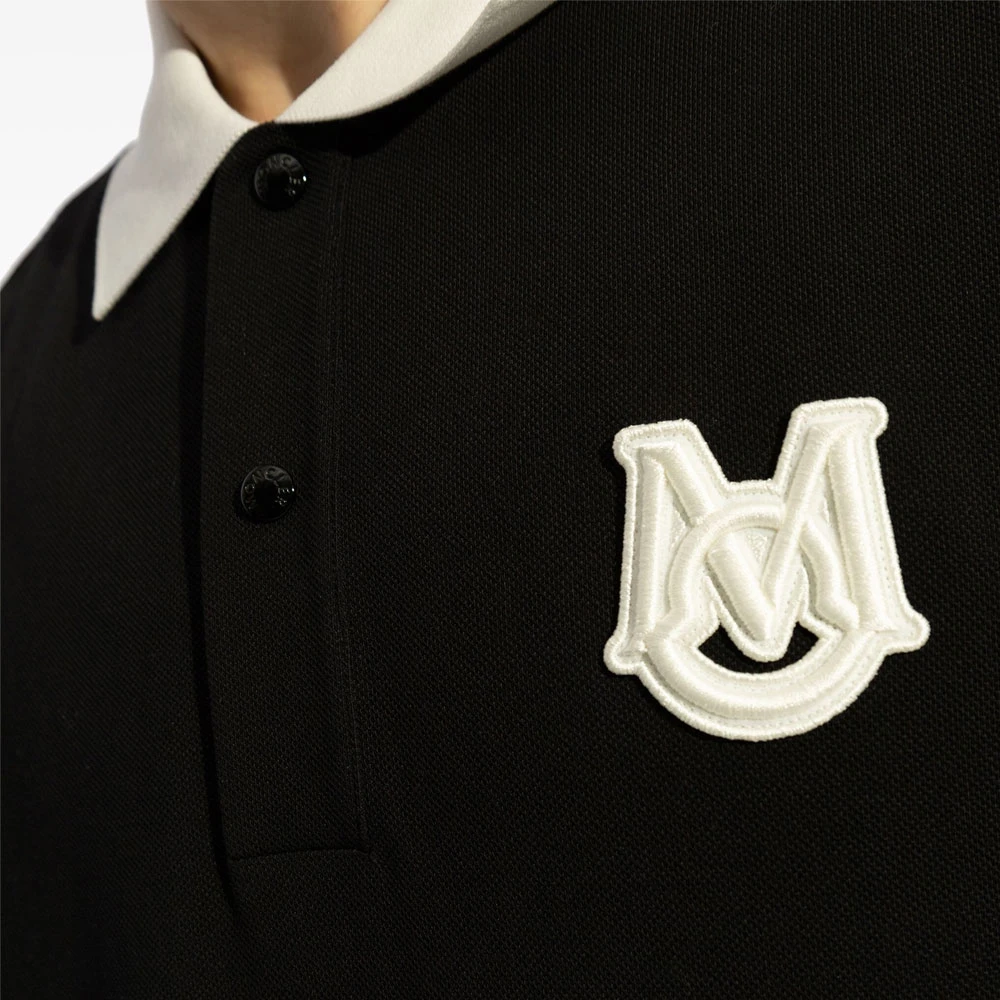 Moncler Polo Shirt Zwart met Witte Details Black Heren