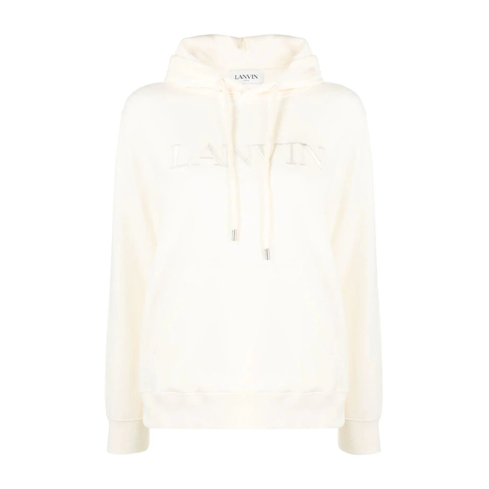 Lanvin Broderad Regular Fit Hoodie White, Dam