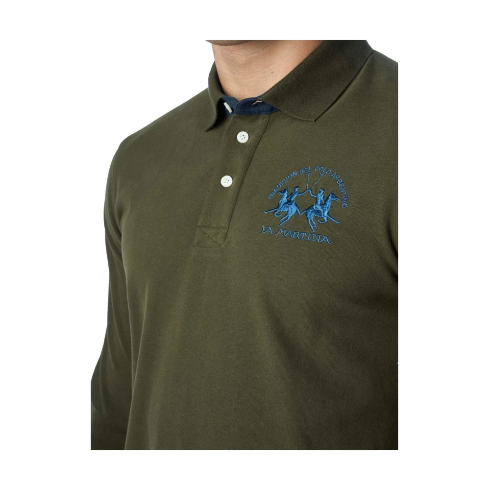 LA MARTINA Lange mouw groene polo met blauw logo Green Heren