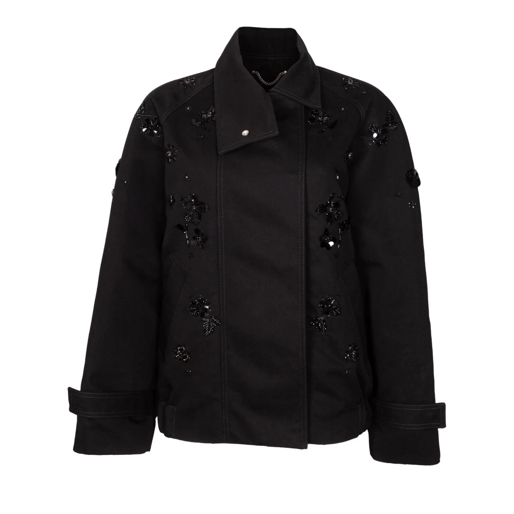 Golden Goose Donna Nero Giacca Oversize Con Ricami Floreali Di Paillettes
