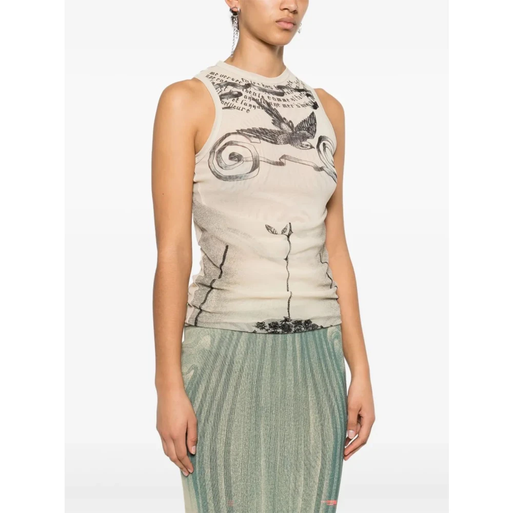 Jean Paul Gaultier Gedrukte Tattoo Mesh Tank Top Beige Dames