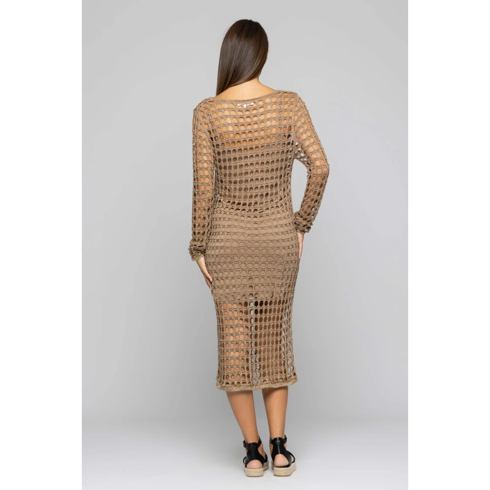 Kocca Lange jurk met mesh-effect Beige Dames