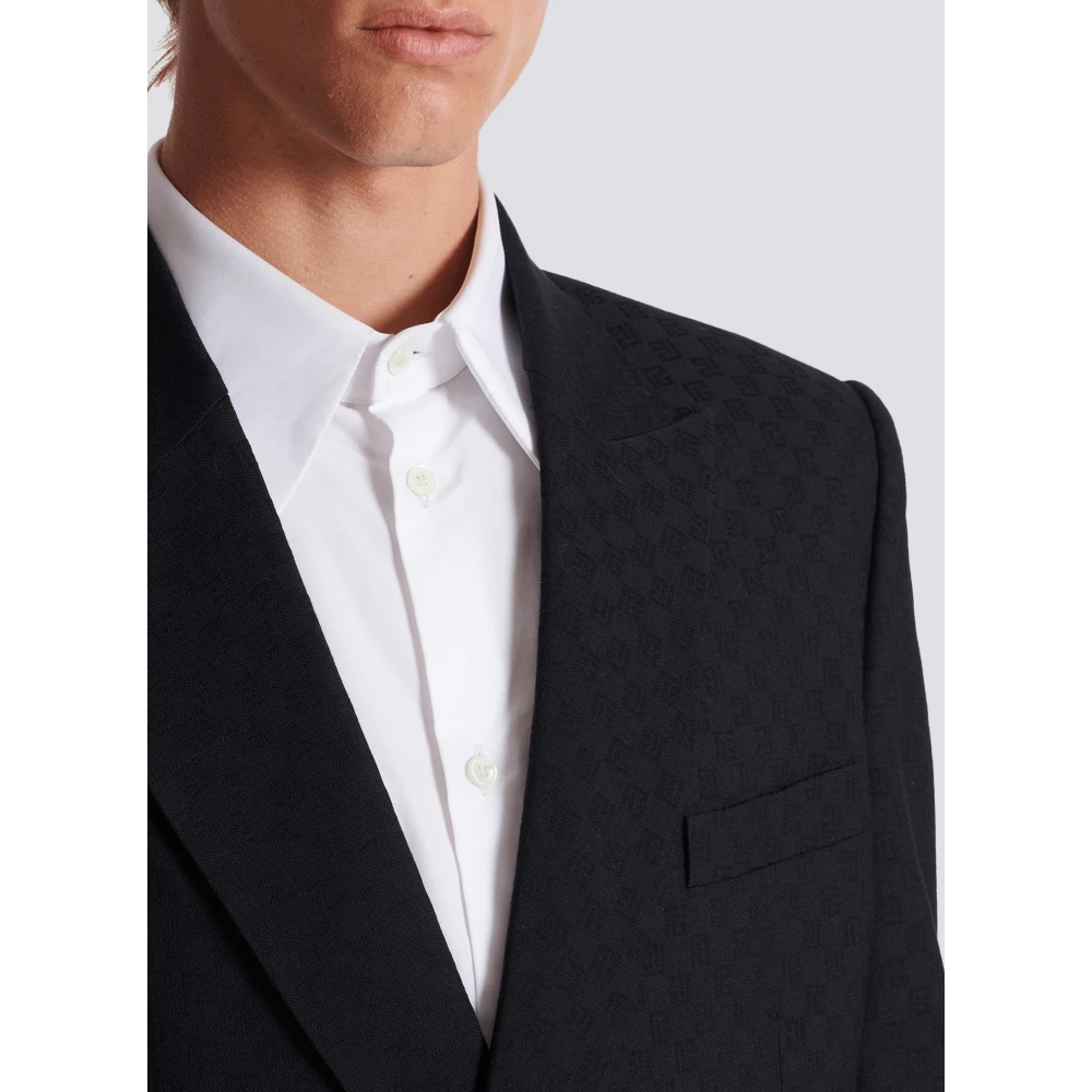 Balmain Monogram Jacquard Blazer Black Heren