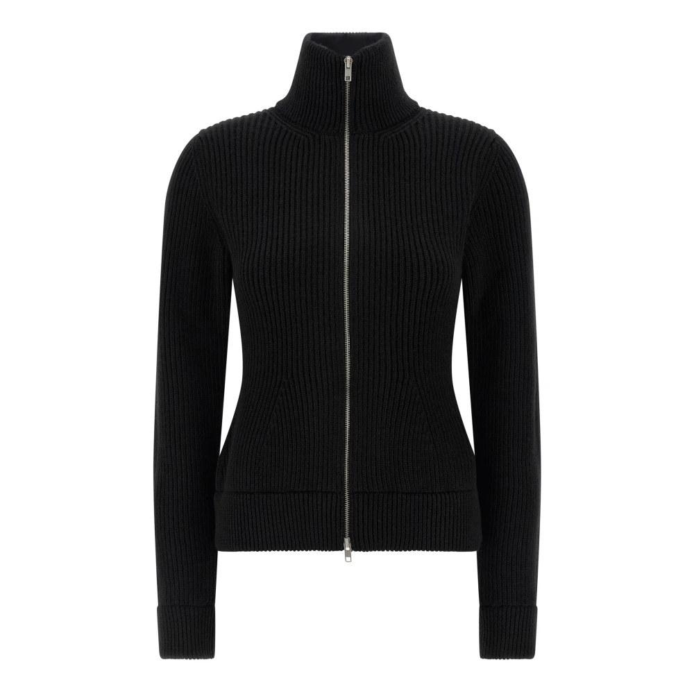 Maison Margiela Women's Black Cardigans, M, Wool Zipped Cardigan
