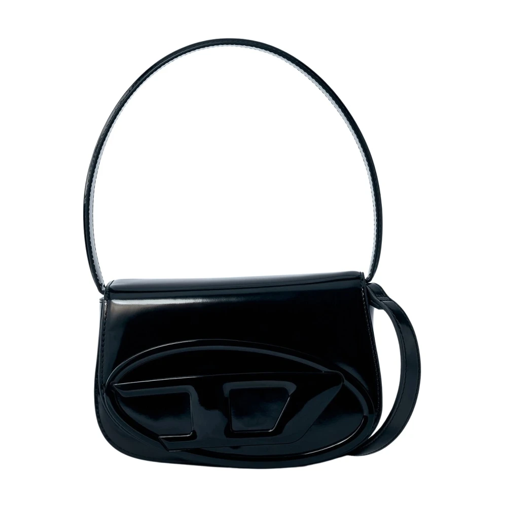 Diesel Leren Schoudertas met Logo Plaque Black Dames