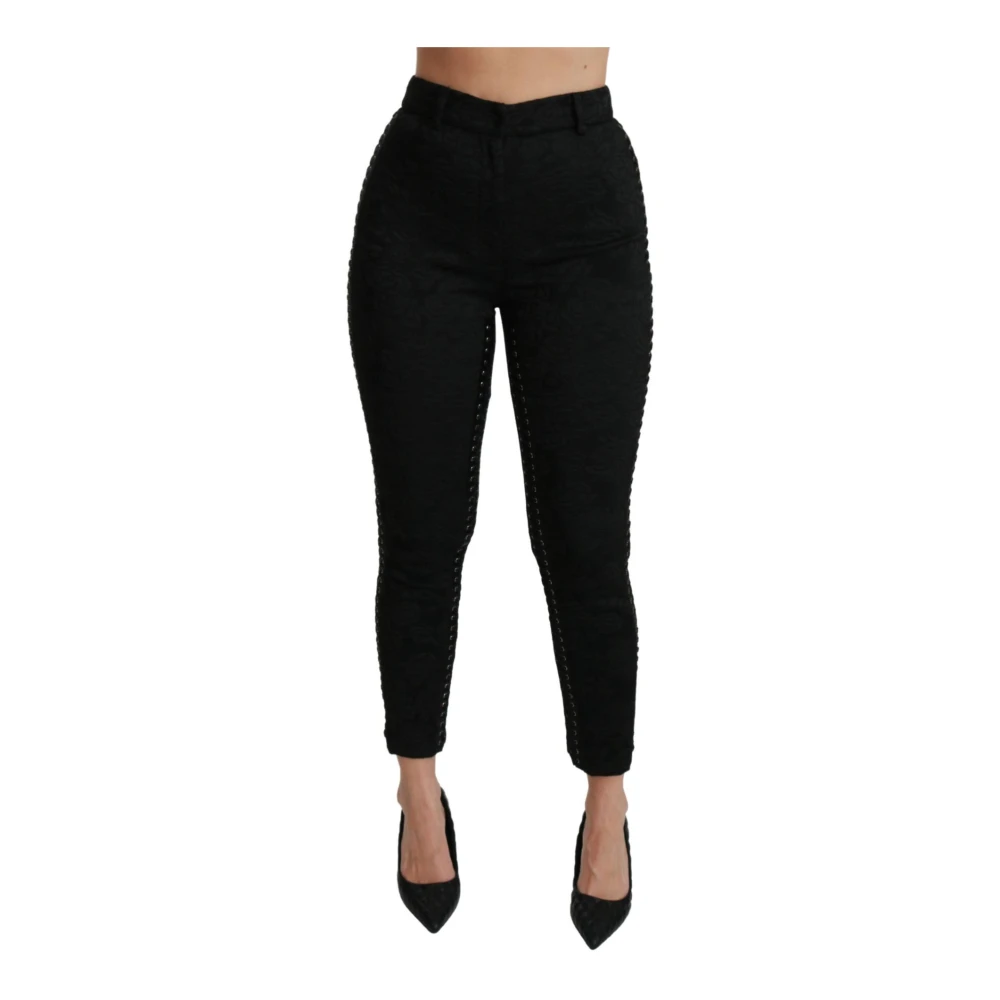 Dolce & Gabbana Black Leather Detail Skinny Trousers - Female - Slim-Fit Trousers - Black - S - Trousers