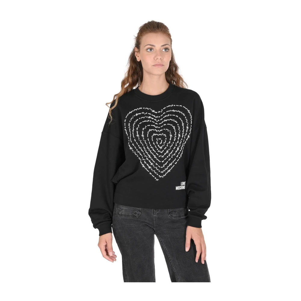 Love Moschino Women's Black Sweatshirts, S, Heartprint Sweatshirt For