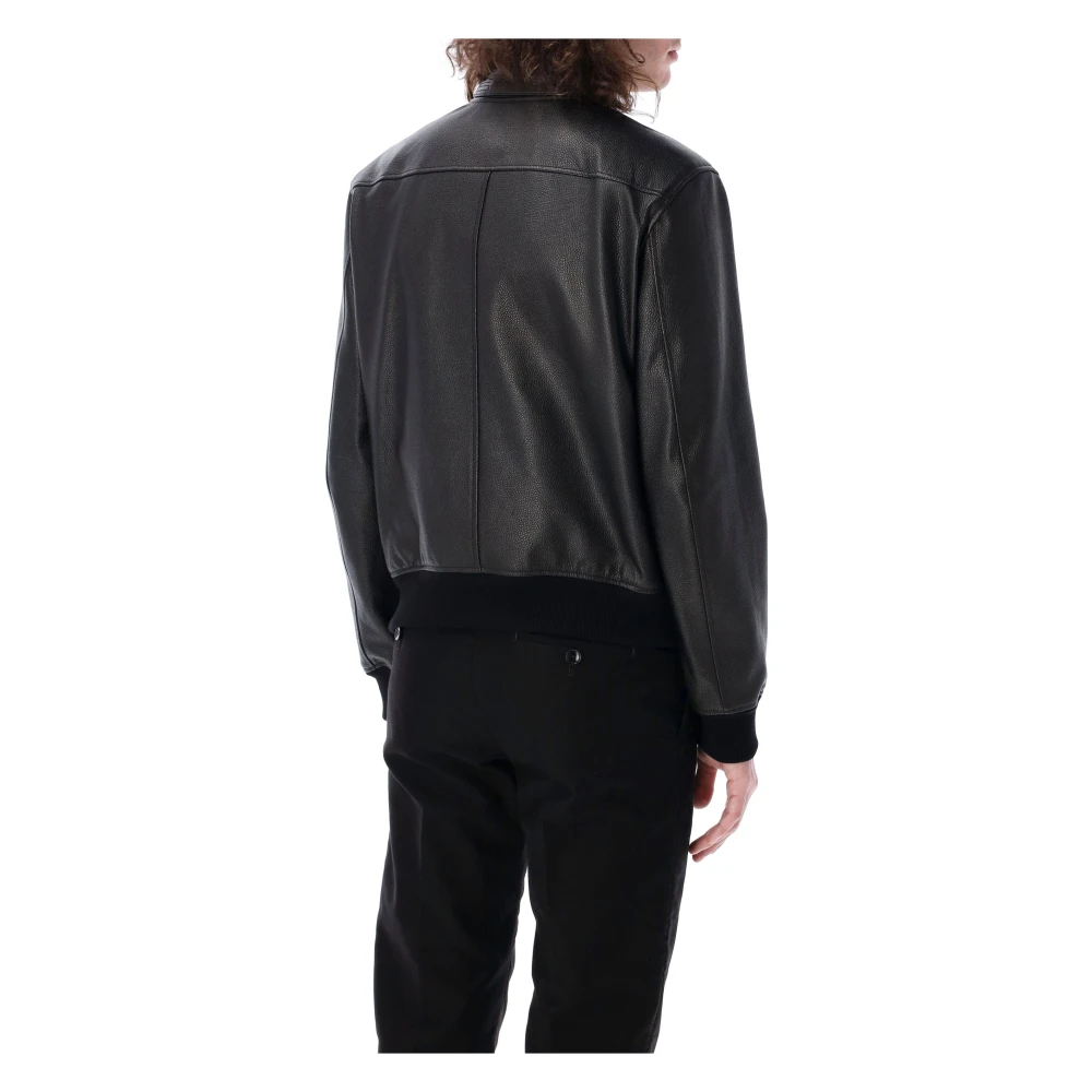 Tom Ford Zwarte Grain Leren Funnel Bomberjack Black Heren