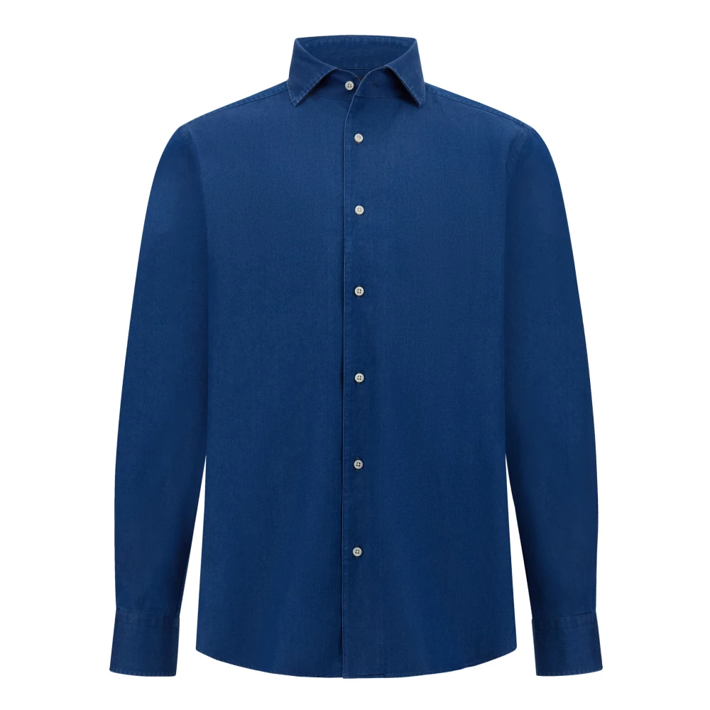 Boggi Milano Regular Fit Katoenen Denim Overhemd Blue Heren