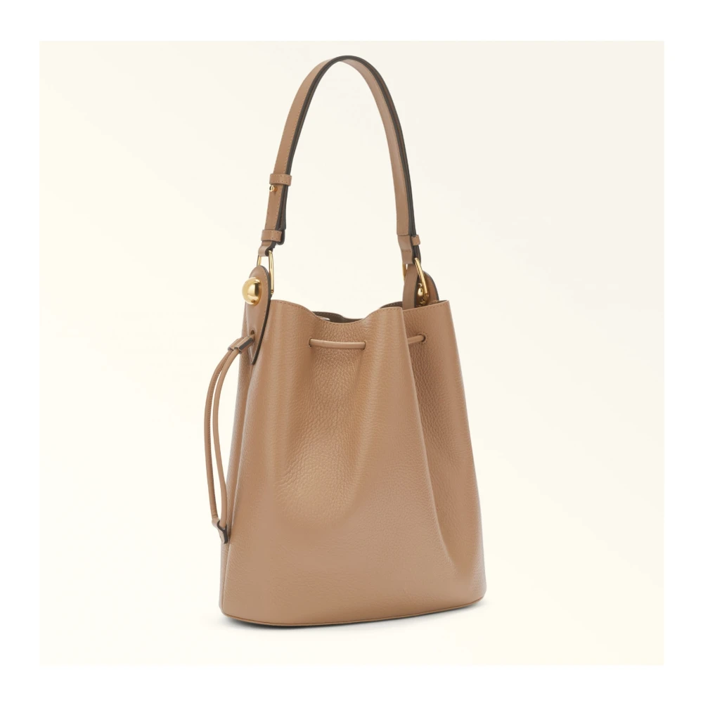 Furla Woestijn leren emmer tas met trekkoordsluiting Beige Dames
