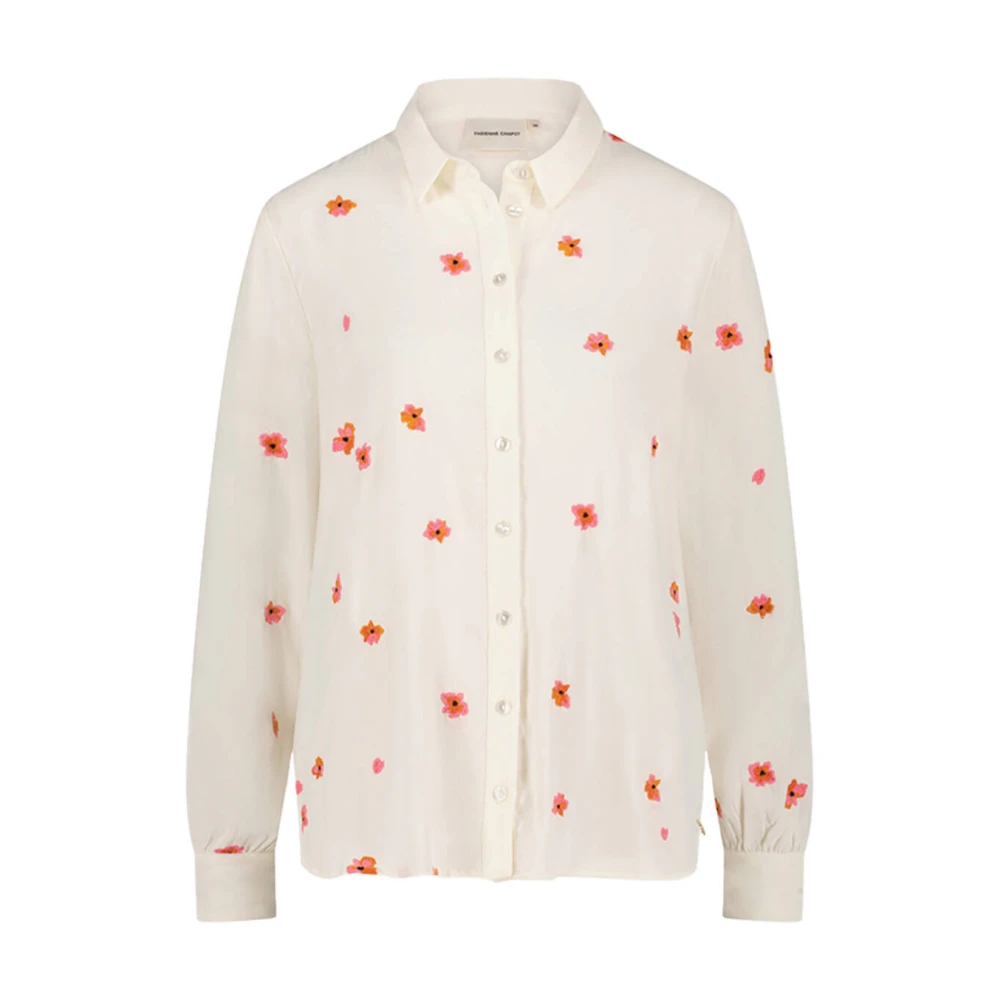 Fabienne Chapot blouse met all over print en borduursels creme roze oranje