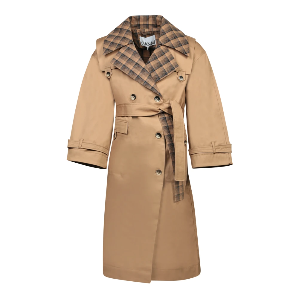 Ganni Beige Double-Breasted Trenchcoat Aw24 Beige Dames