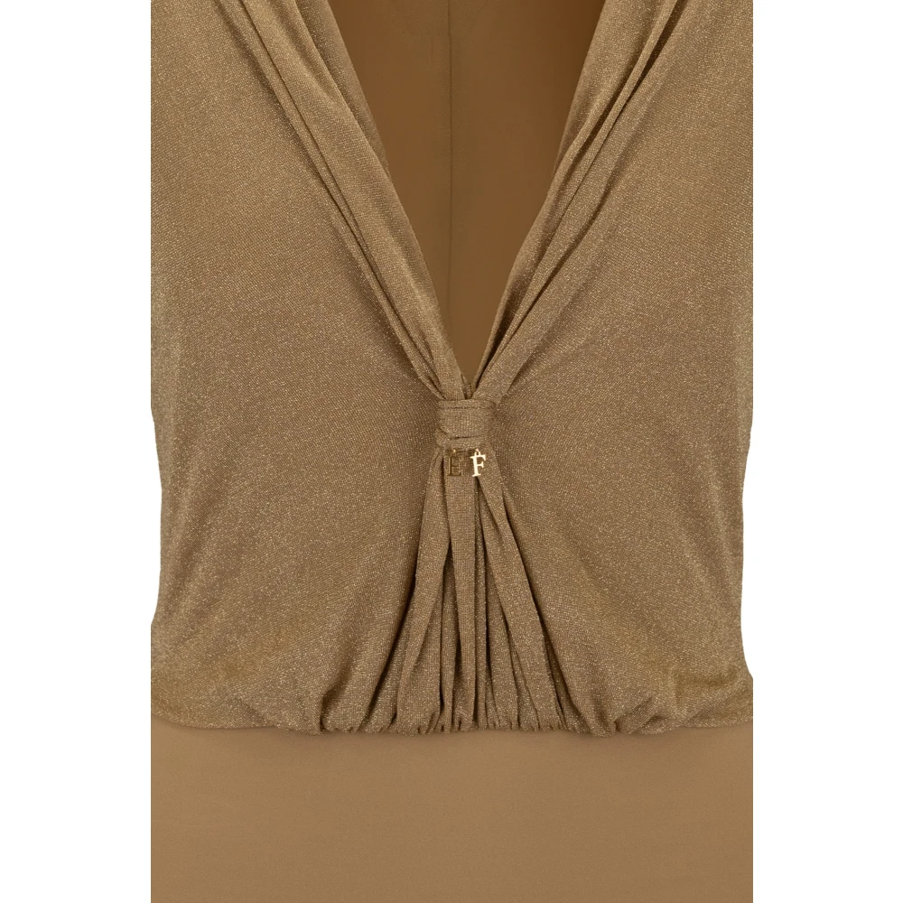 Elisabetta Franchi Glitter V-hals Lange Mouw Body Brown Dames