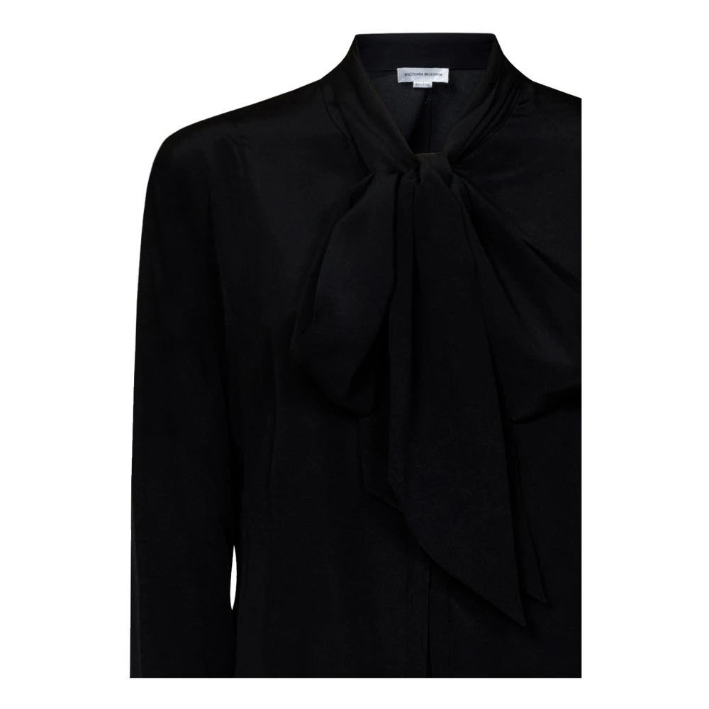 Victoria Beckham Zwarte zijden overhemd met geplooide manchetten Black Dames