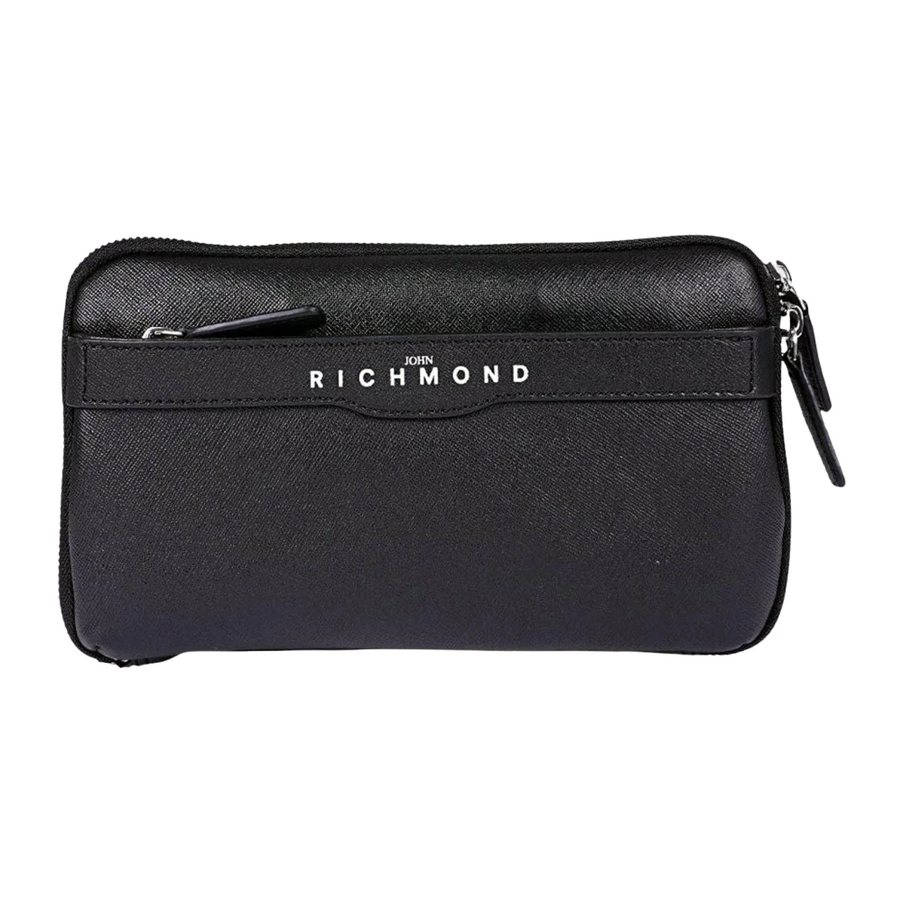 John Richmond Zwarte Leren Zip Around Pochette Tas Black Dames