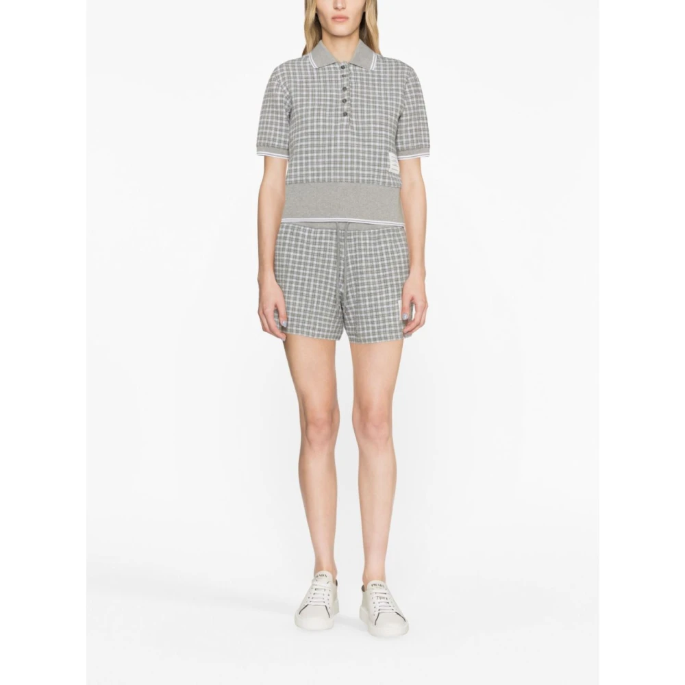 Thom Browne Grijze Geruite Tweed Track Shorts Gray Dames