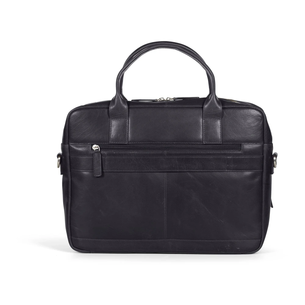 Howard London Zwarte leren laptoptas Black Heren