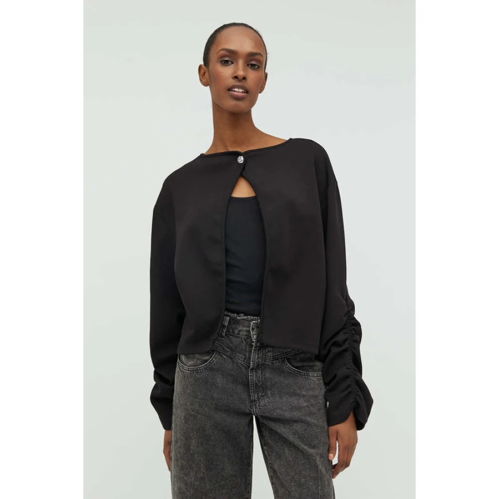 MbyM Zwarte Jersey Vest Top met Geplooide Mouwen Black Dames