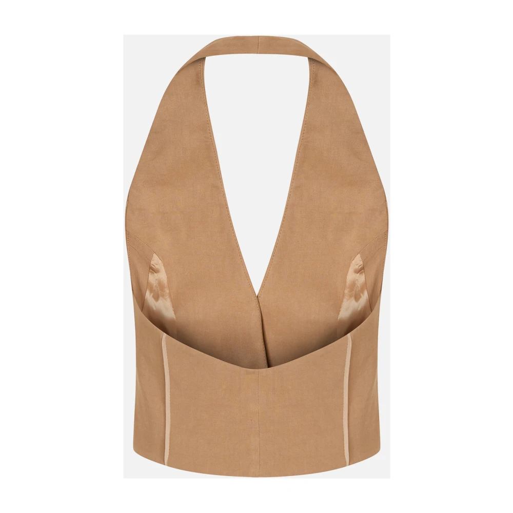 pinko Mouwloos Linnen Vest met Organza Details Brown Dames