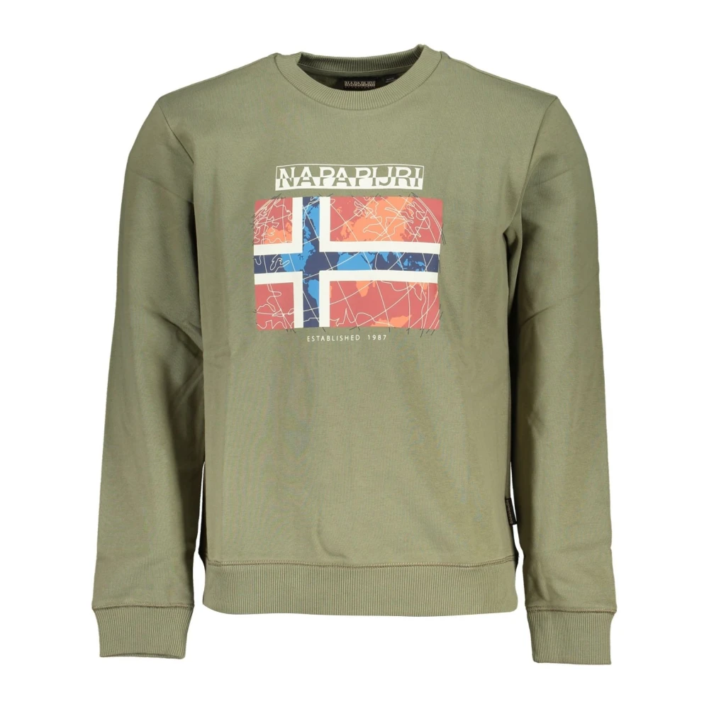 Napapijri Green Long Sleeve Sweatshirt With Logo Print - Male - Sweatshirts - S - Sweatshirts & Hoodies