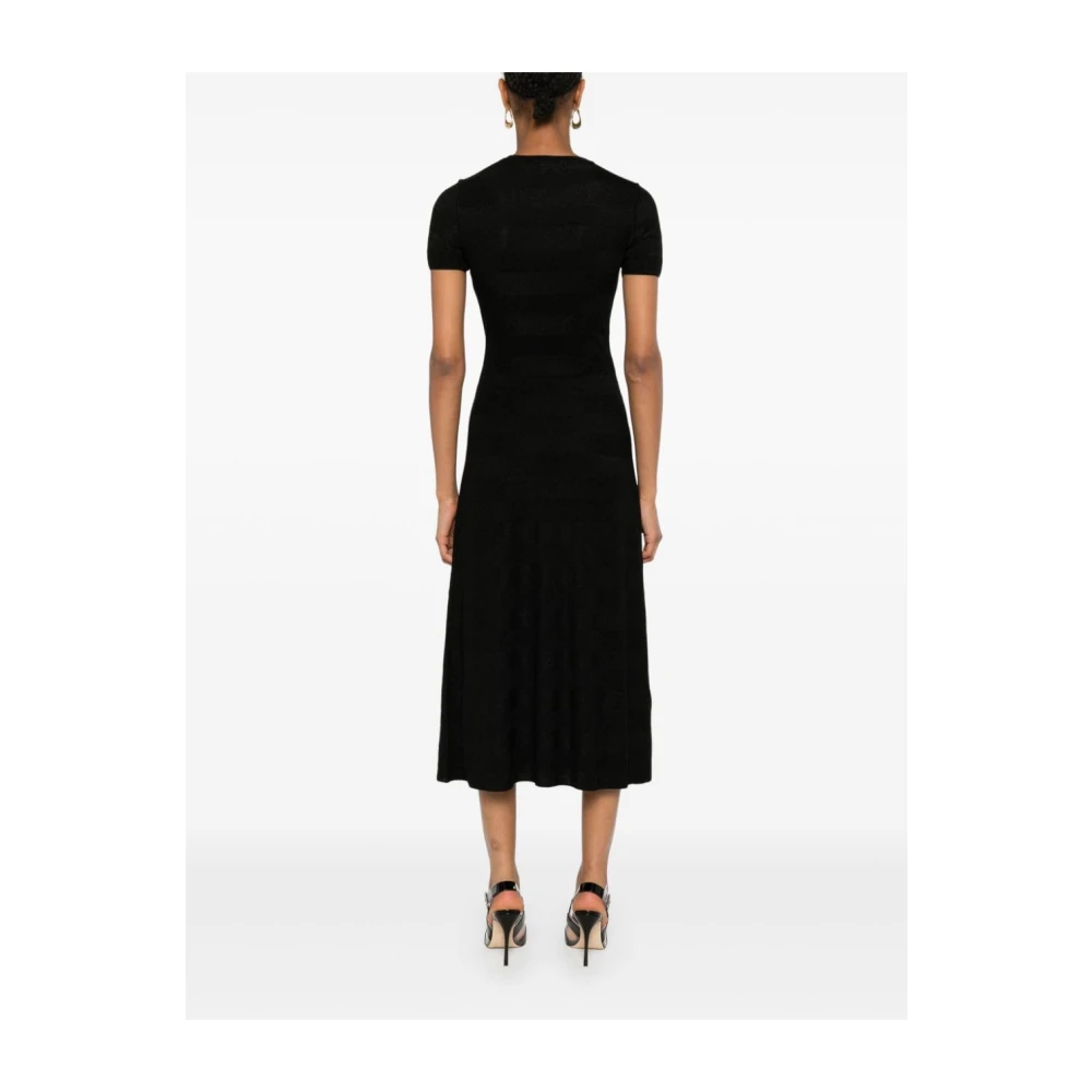 Emporio Armani Zwart Metallic Streep A-Lijn Jurk Black Dames
