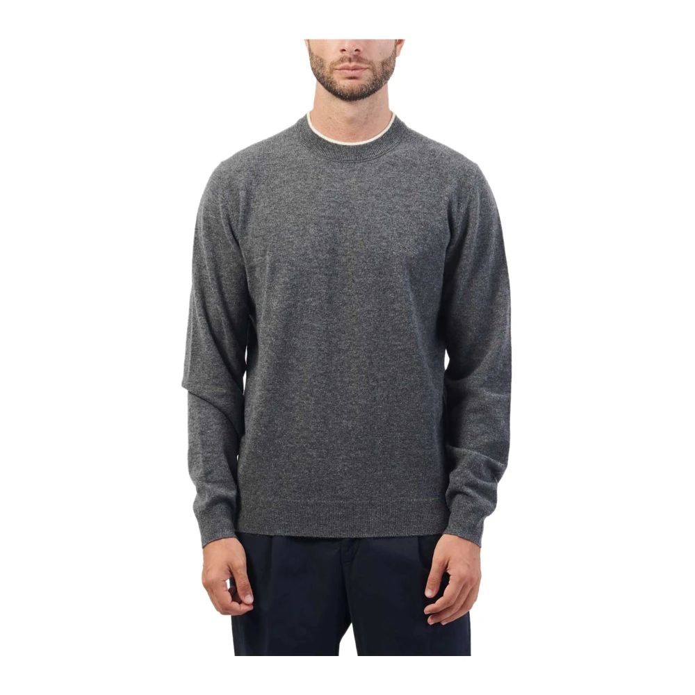 Boss Grijze Wollen Trui Halve Hals Ribbels Gray Heren