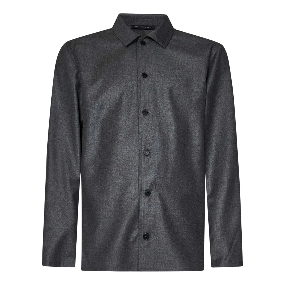 Low Brand Grijze Flanellen Overshirt met Klassieke Kraag Gray Heren