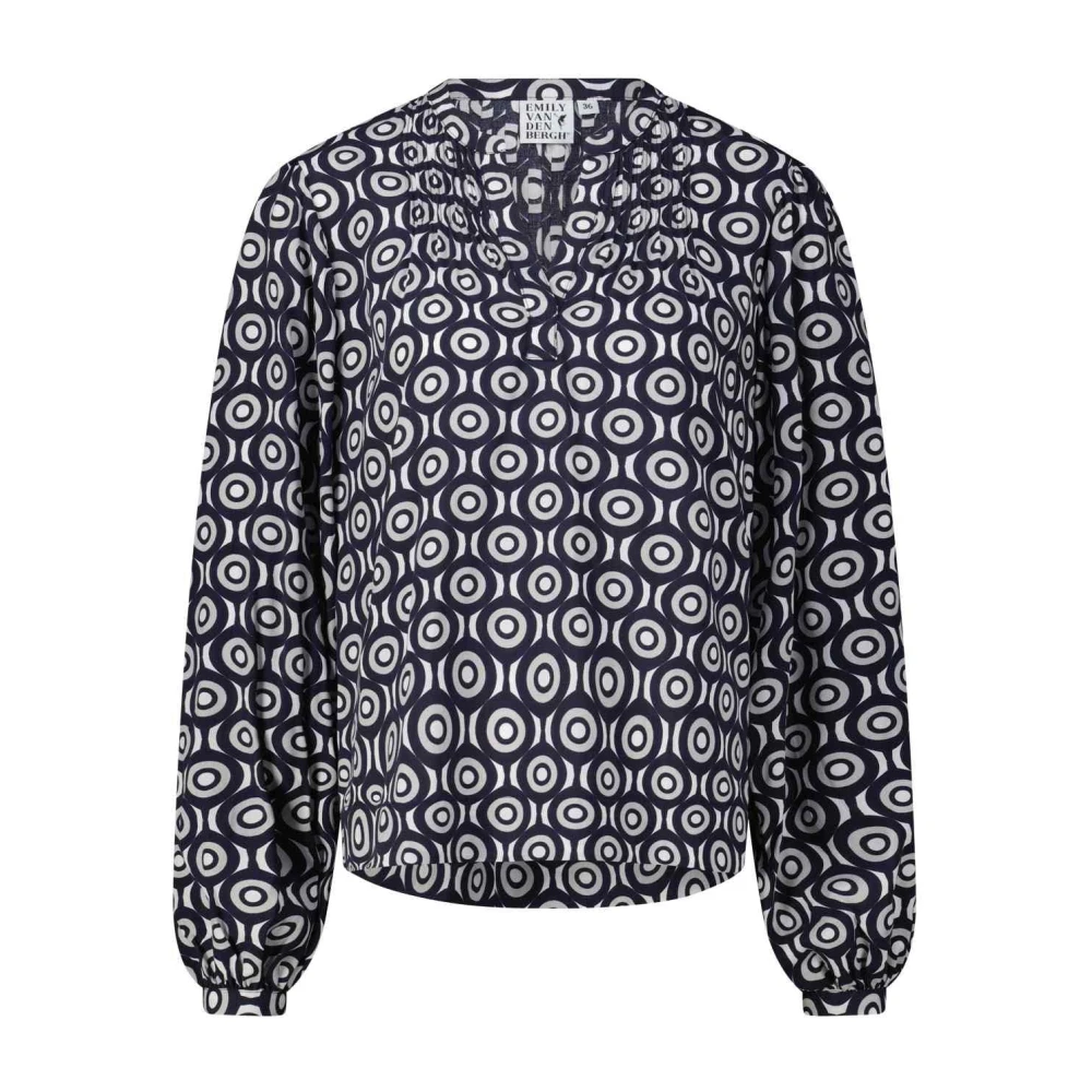 Emily Van den Bergh Blouse met cirkelpatroon en V-hals Blue Dames
