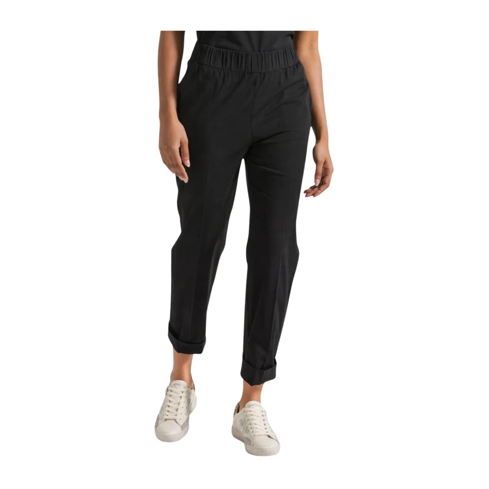 Deha Women's Black Straight Trousers, L, Rolled-Hem Poplin Trousers