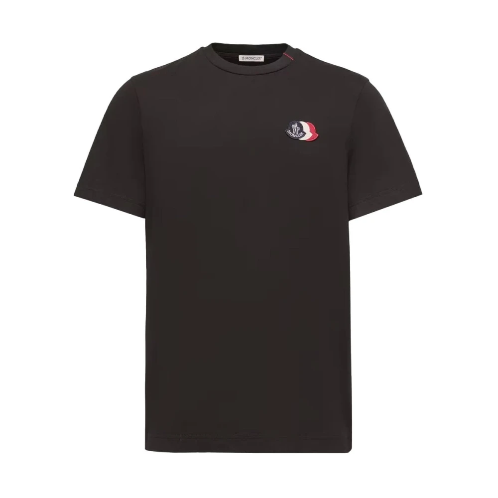 Moncler Black T-Shirts, Male, L, Triple Logo Cotton T-Shirt