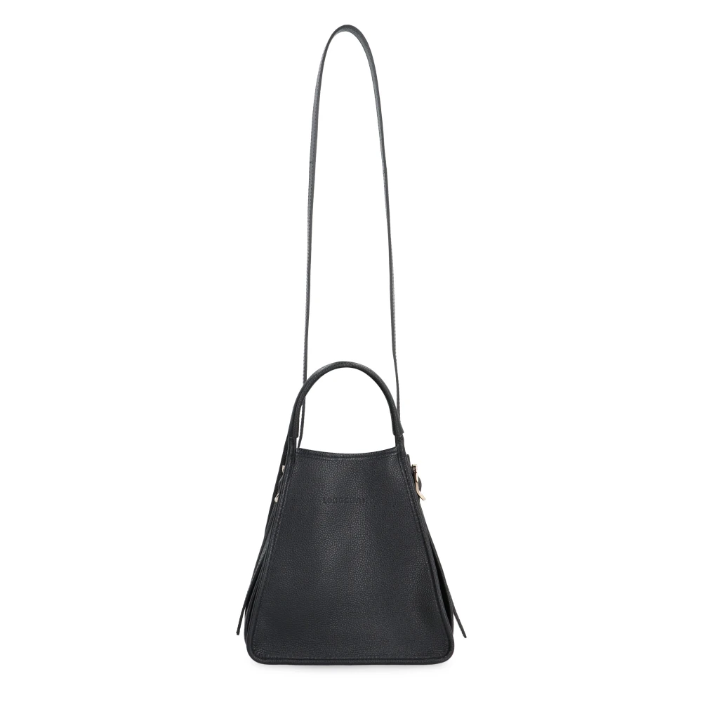 Longchamp Korrelig leren schoudertas met drukknoopsluiting Black Dames