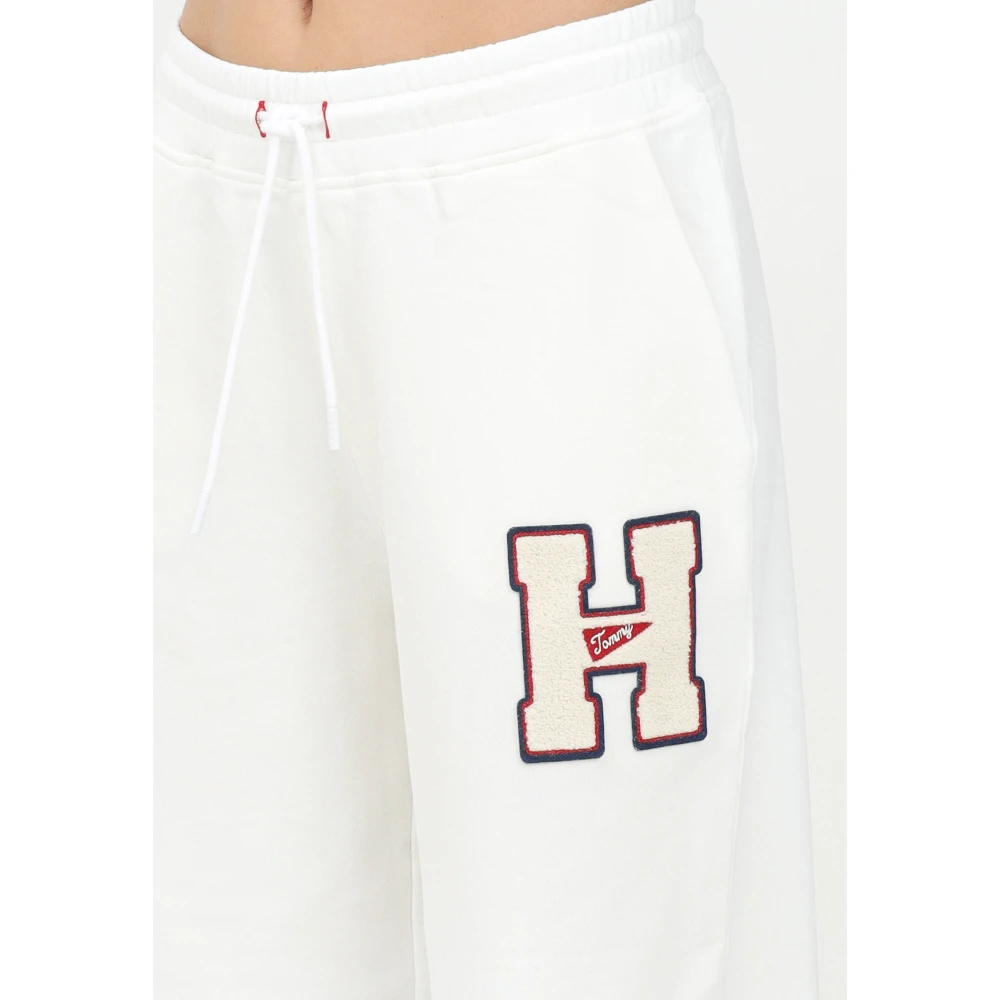 Tommy Jeans Witte sportieve broek met wijde pijpen White Dames