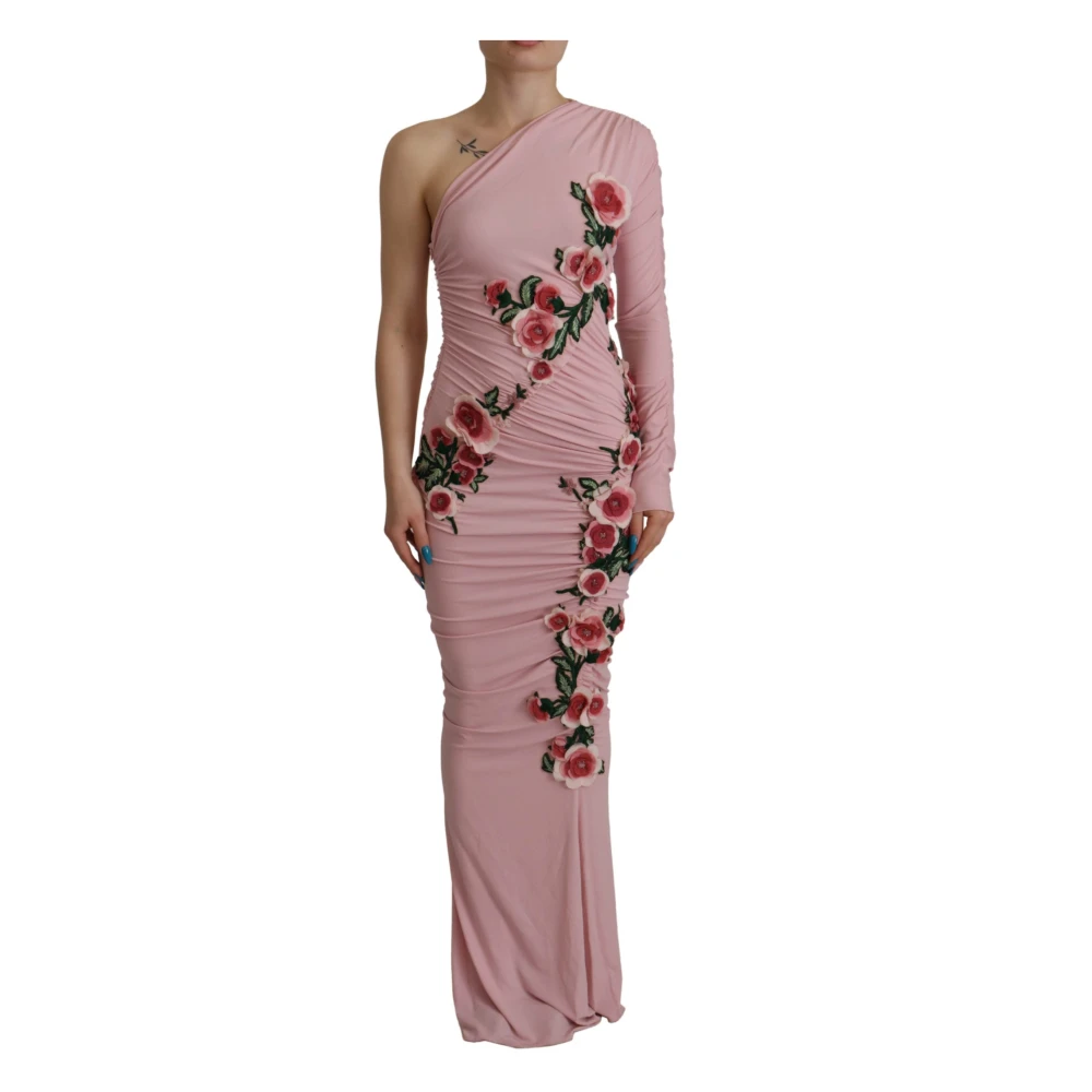 Dolce & Gabbana Pink Flower One Shoulder Dress - Female - Gowns - Pink - Xs - Dresses