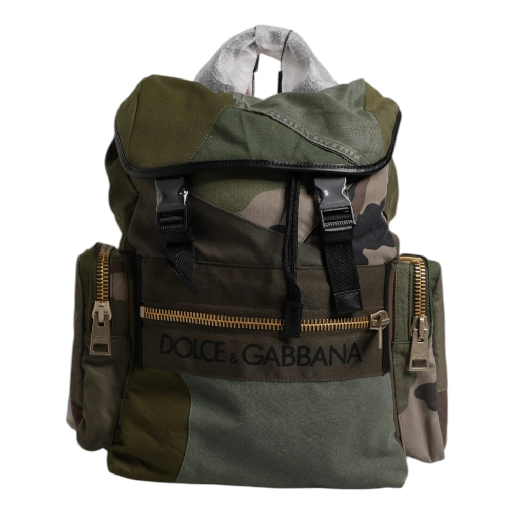 Dolce & Gabbana Unisex Green Backpacks, One Size, Patchwork Travel Backpack