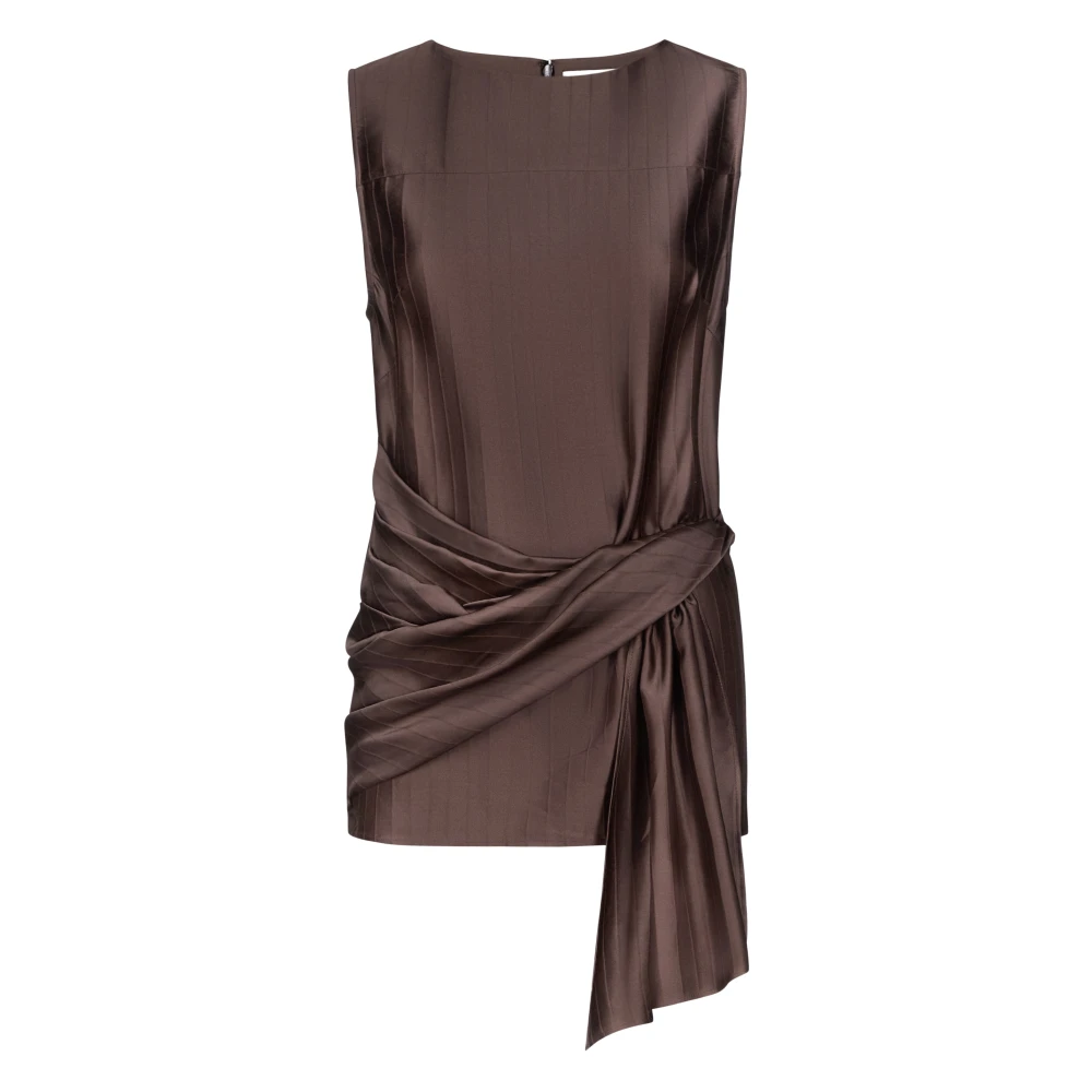 Loulou Studio Women's Brown Fonda Draped Asymmetric Top - Sleeveless Tops - S - Tops