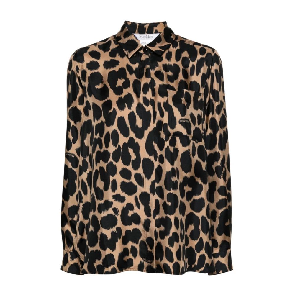 Max Mara Luipaardprint Zijden Twill Overhemd Brown Dames