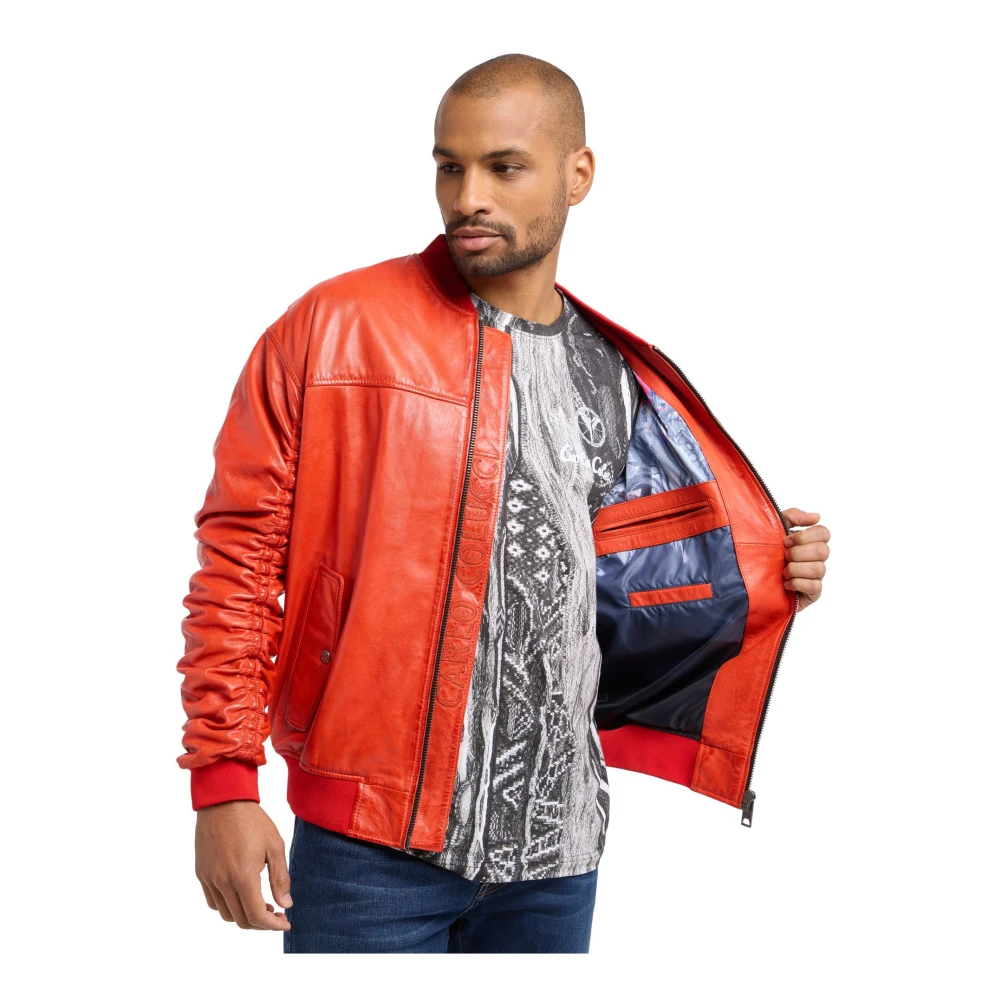 carlo colucci Unieke Badge Leren College Jack Red Heren