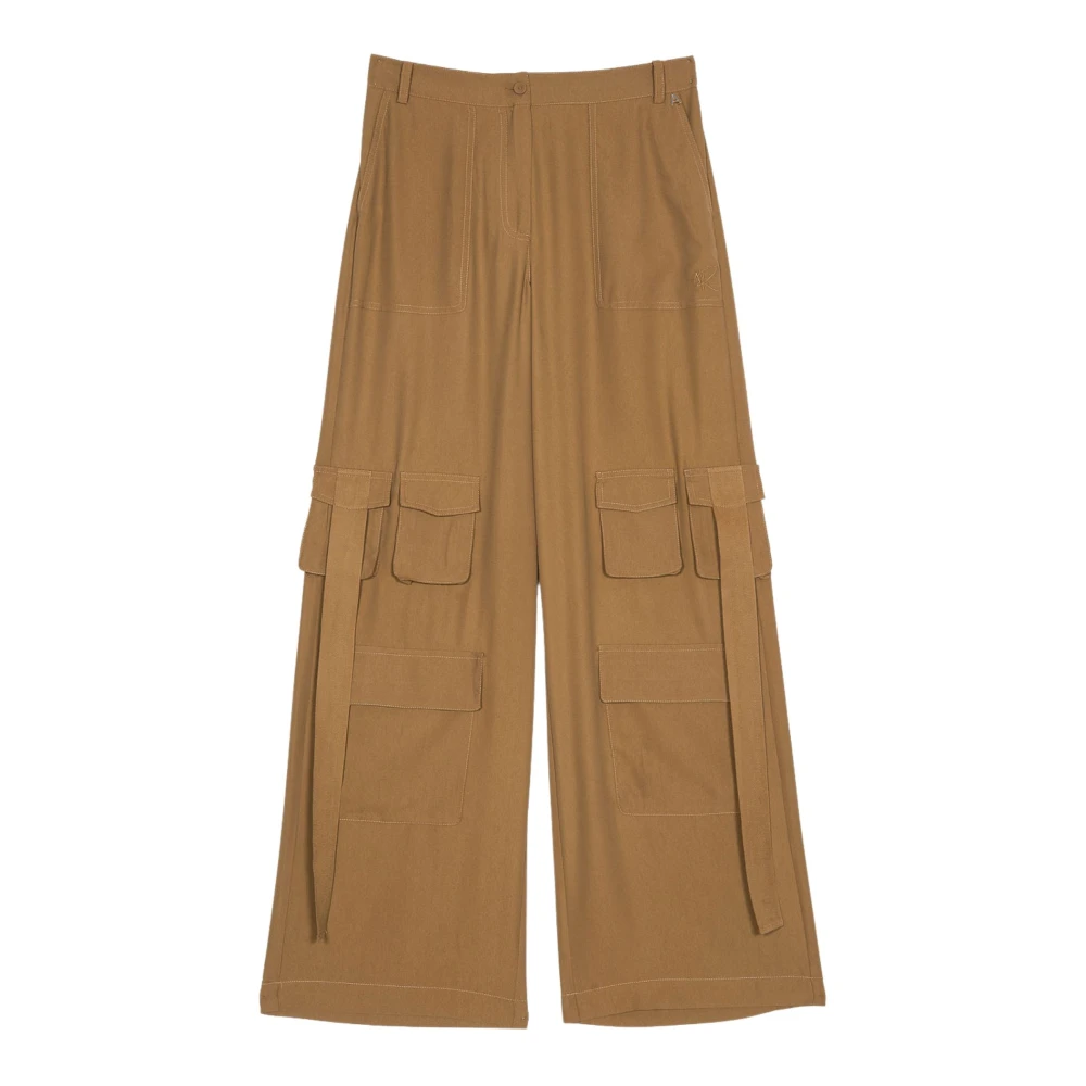 Twinset Women's Blue Wide Trousers, Xs, Cargo Trousers With Crêpe De Chine