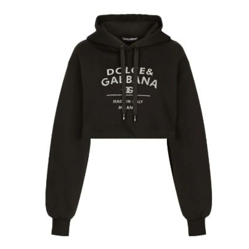 Dolce & Gabbana Svart Logo Jersey Hoodie Black, Dam