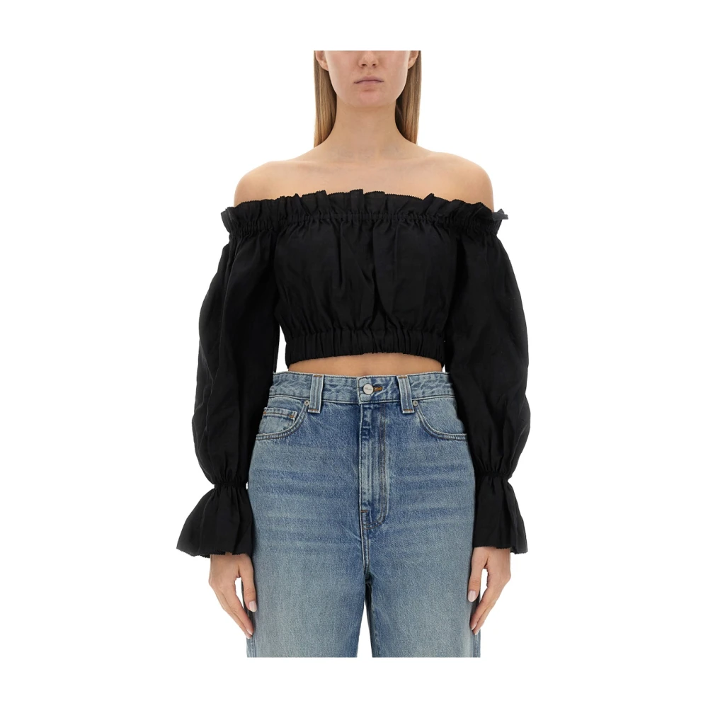 Staud Linnen Cropped Top Tristan Black Dames